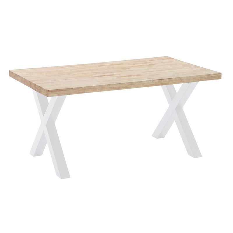 Mesa comedor de roble y metal en natural claro y blanco, 160 x 90 x 76 cm | X-loft