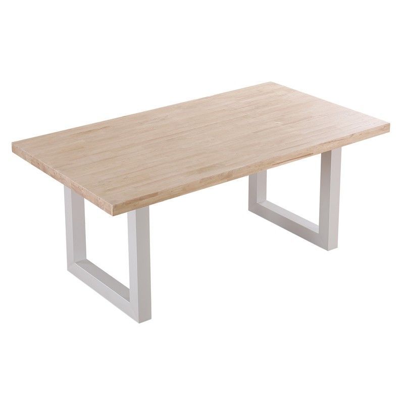 Mesa comedor de roble y metal en natural claro y blanco, 180 x 100 x 76 cm | Loft