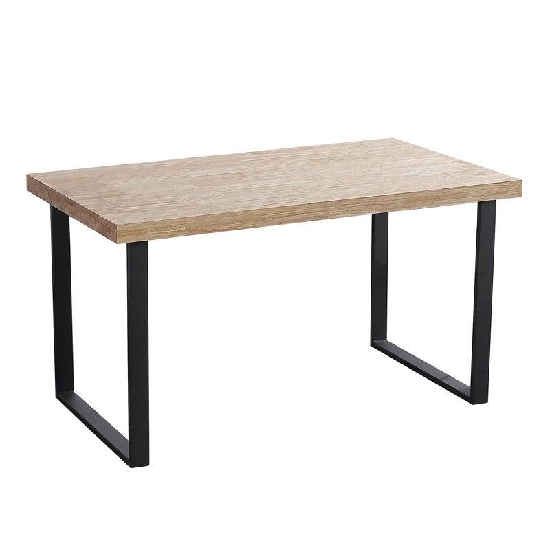 Mesa comedor de roble y metal en natural claro y negro, 140 x 80 x 76,5 cm