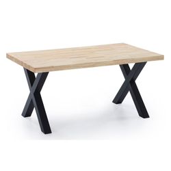 Mesa comedor de roble y metal en natural claro y negro, 160 x 90 x 76 cm | X-loft