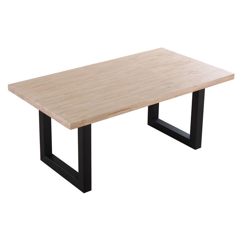 Mesa comedor de roble y metal en natural claro y negro, 180 x 100 x 76 cm | Loft