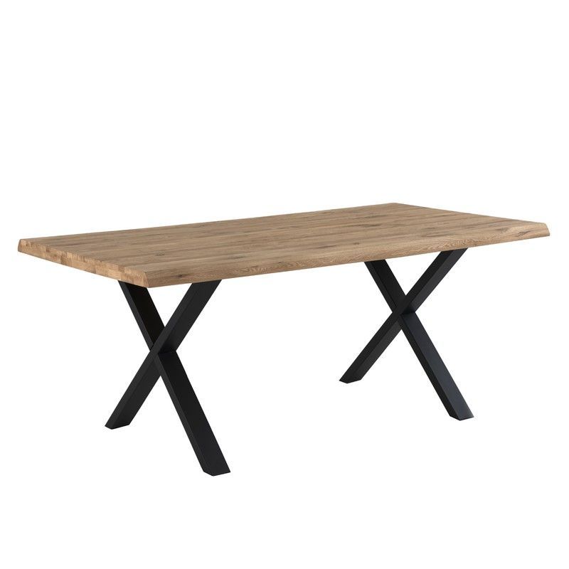 Mesa comedor de roble y metal en natural y negro, 160 x 90 x 74 cm | Corine