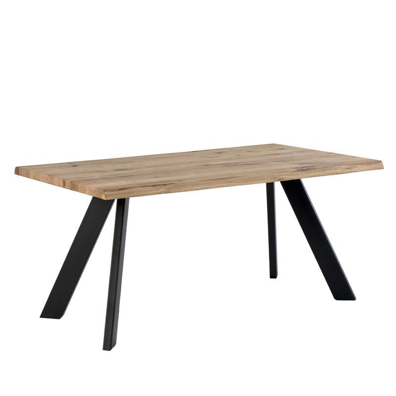 Mesa comedor de roble y metal en natural y negro, 180 x 95 x 75 cm | Lucina