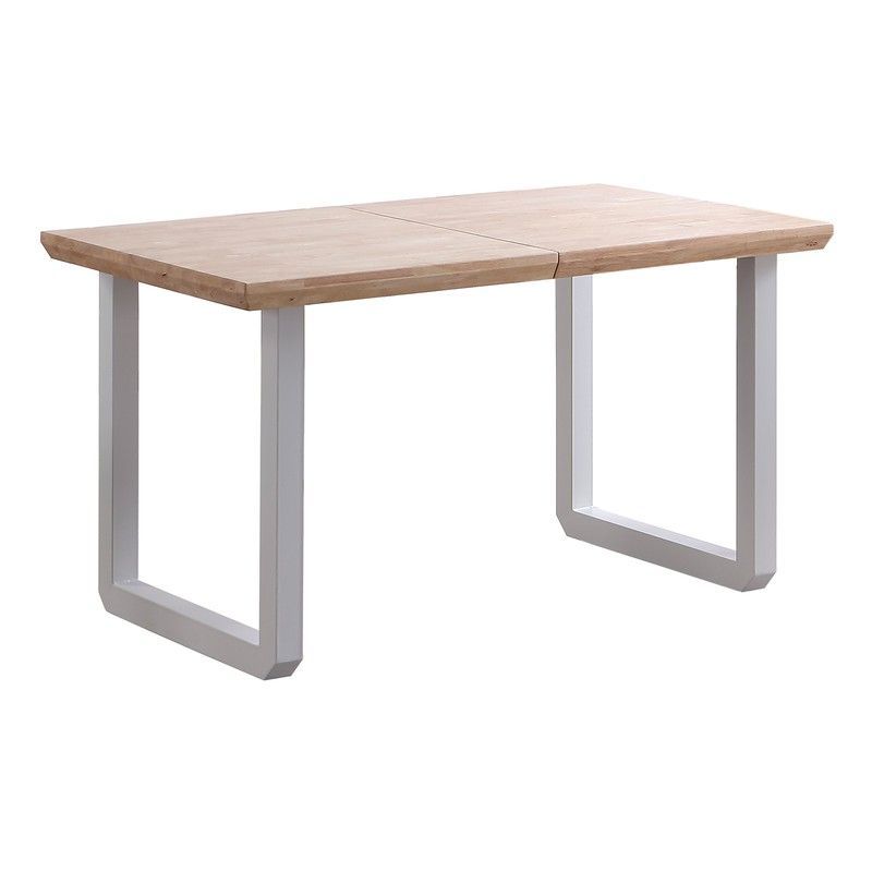 Mesa comedor extensible de madera natural y metal blanco, 140-180/220 x 80 x 77 cm | Roma