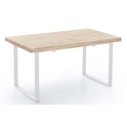 Mesa comedor extensible de roble y metal en natural claro y blanco, 140/180 x 80 x 76 cm | Natural