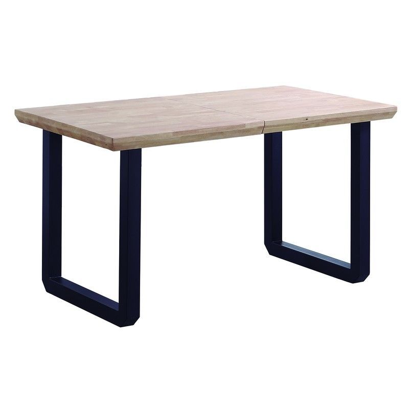 Mesa comedor extensible de roble y metal en natural claro y negro, 140-180/220 x 80 x 77 cm | Roma