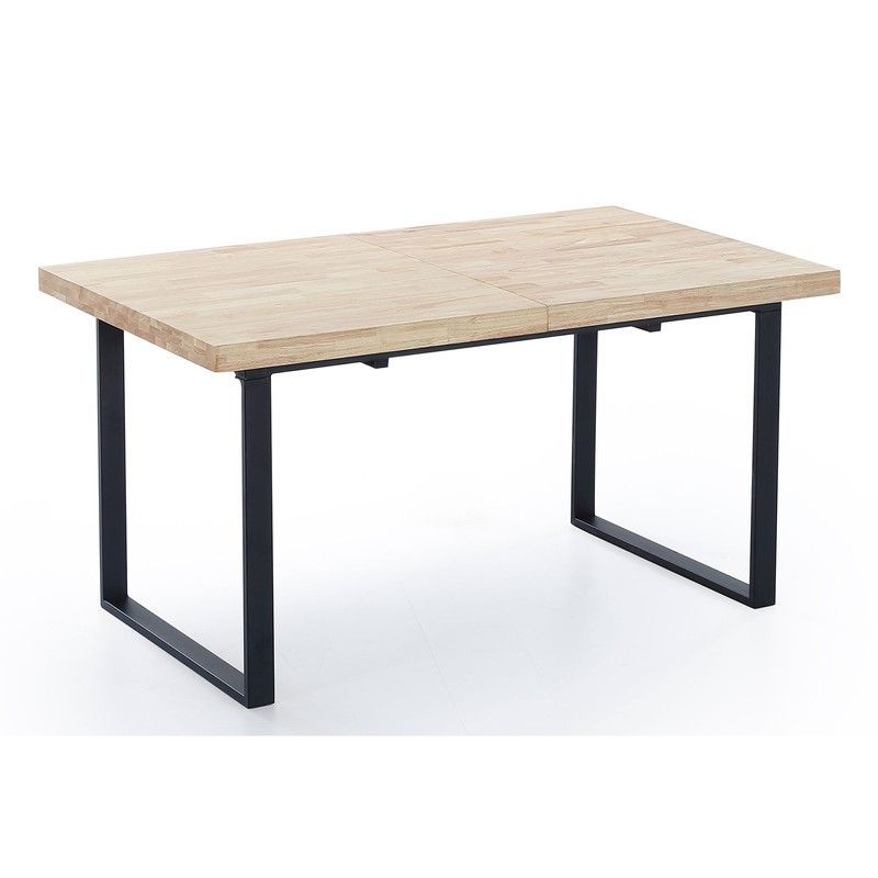 Mesa comedor extensible de roble y metal en natural claro y negro, 140/180 x 80 x 76 cm | Natural