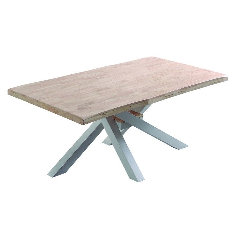 Mesa comedor L de roble y metal en natural claro y blanco, 180 x 100 x 76 cm | Xena