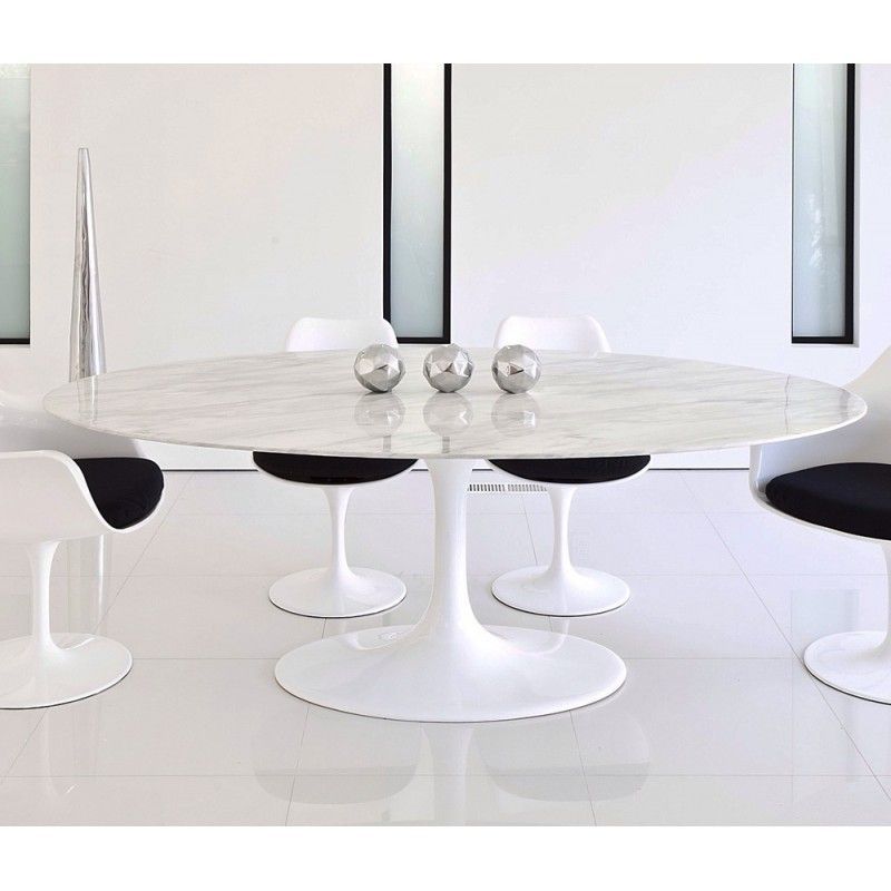 Mesa Comedor Ovalada Tul de Mármol  y Fibra de Vidrio Blanca, 180x108x74 cm