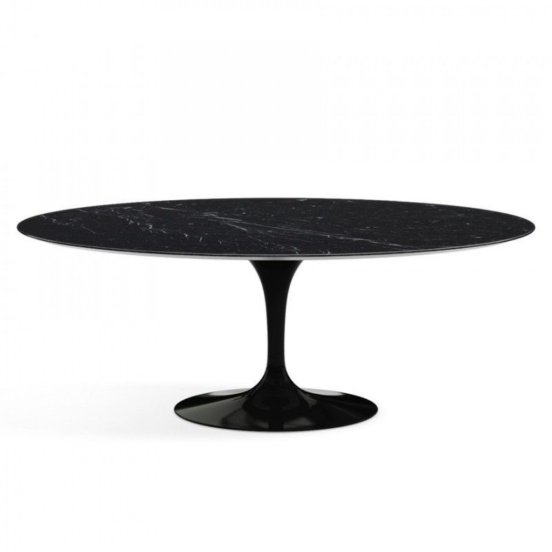 Mesa Comedor Ovalada Tul de Mármol y Fibra de Vidrio Negra, 160x90x76 cm