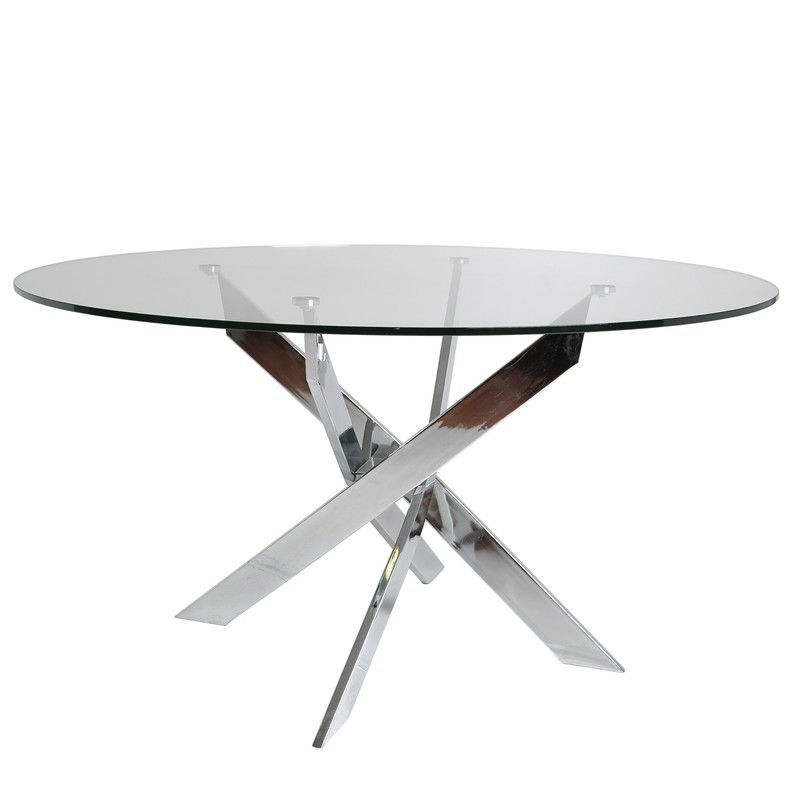 Mesa comedor redonda de cristal y metal en plateado, Ø 140 x 76 cm | Ruth