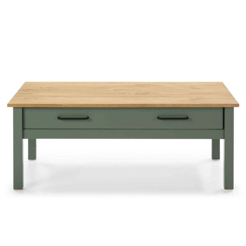 Mesa de centro, 100 x 55 x 40 cm, de madera de pino en verde  | Colección Miranda