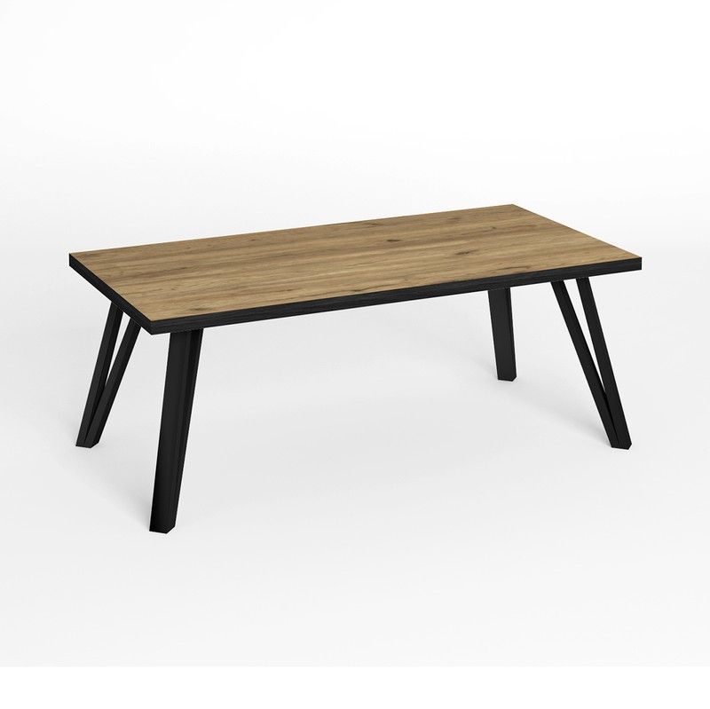 Mesa de centro cuadrada de madera y metal en natural y negro, 120 x 60 x 45 cm | Sindi