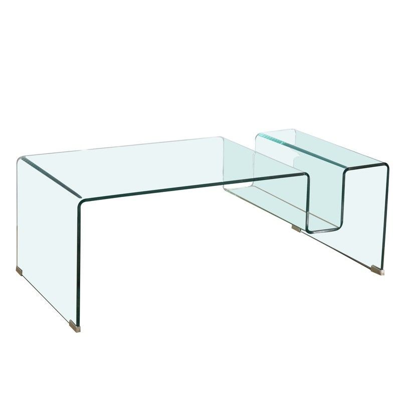 Mesa de Centro de Cristal  120x60x43 cm con Revistero Lateral