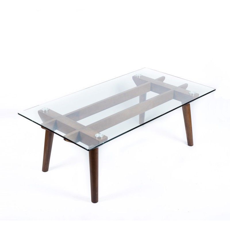 Mesa de centro de cristal y madera 110 x 60 x 40 cm