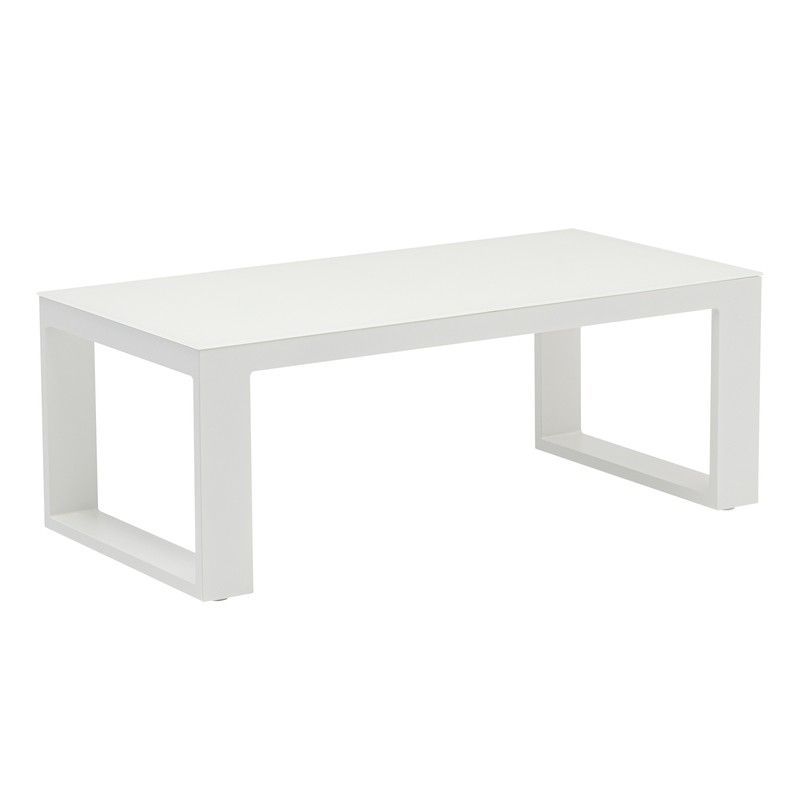 Mesa de centro de exterior aluminio y cristal en blanco, 120 x 60 x 45 cm | Nyland