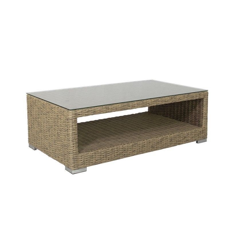 Mesa de centro de jardín de aluminio y ratán sintético en natural, 120 x 70 x 41 cm | California