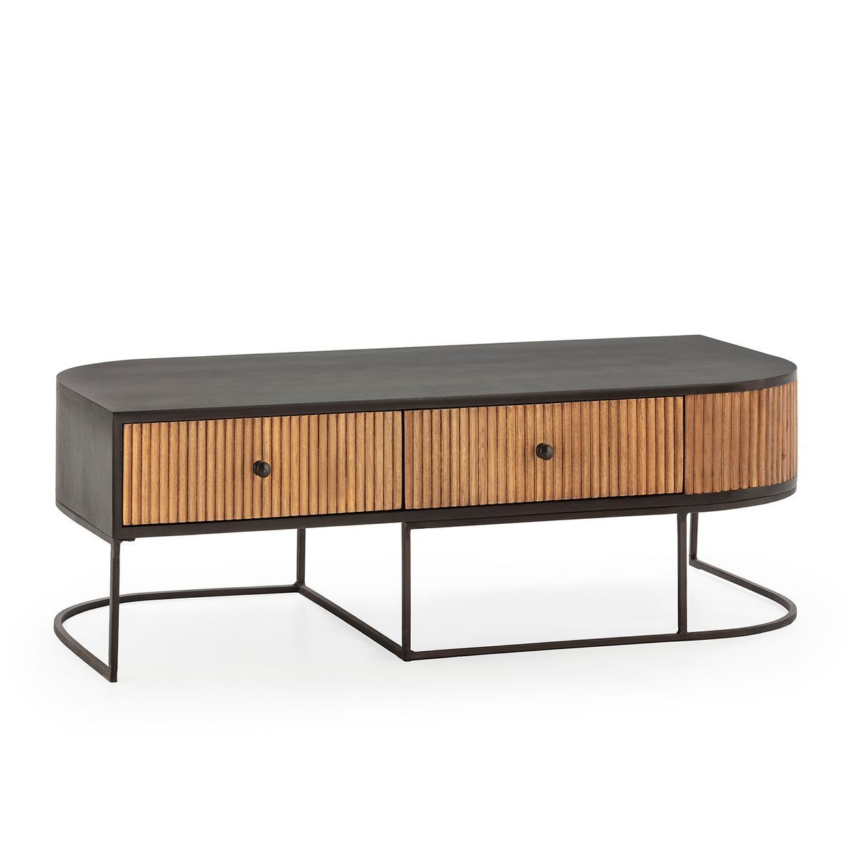 Mesa de centro de madera de mango y metal  en color roble y negro, 120 x 60 x 40 cm | Curve