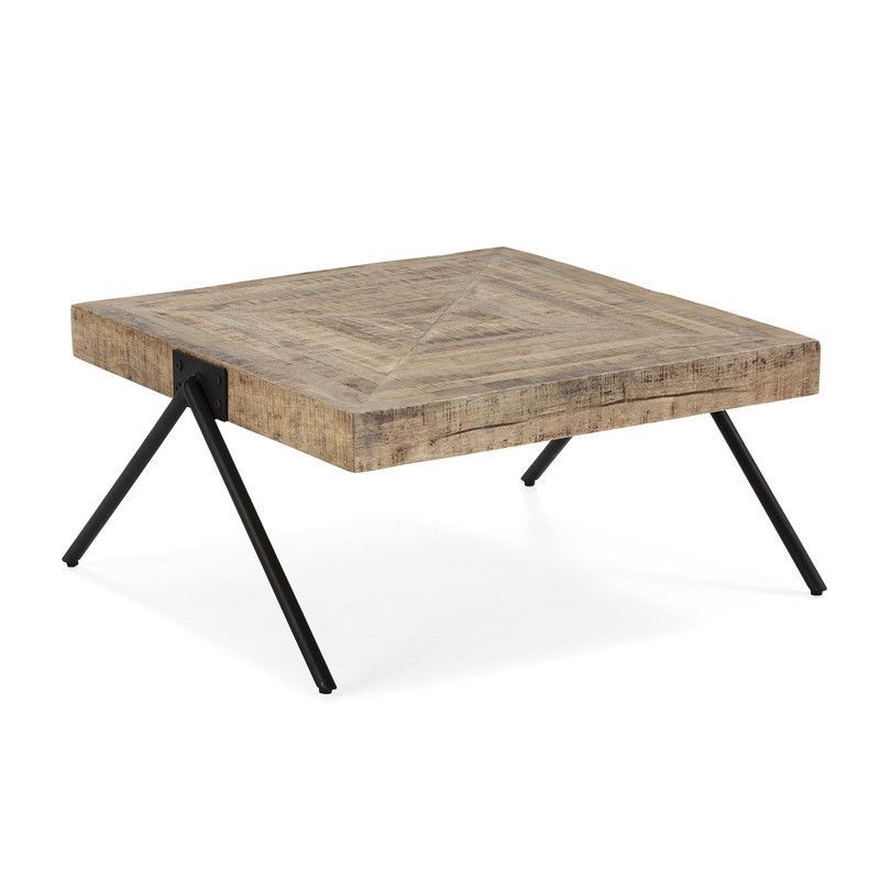 Mesa de centro de madera de mango y metal en natural, 86 x 80 x 40 cm | Indra