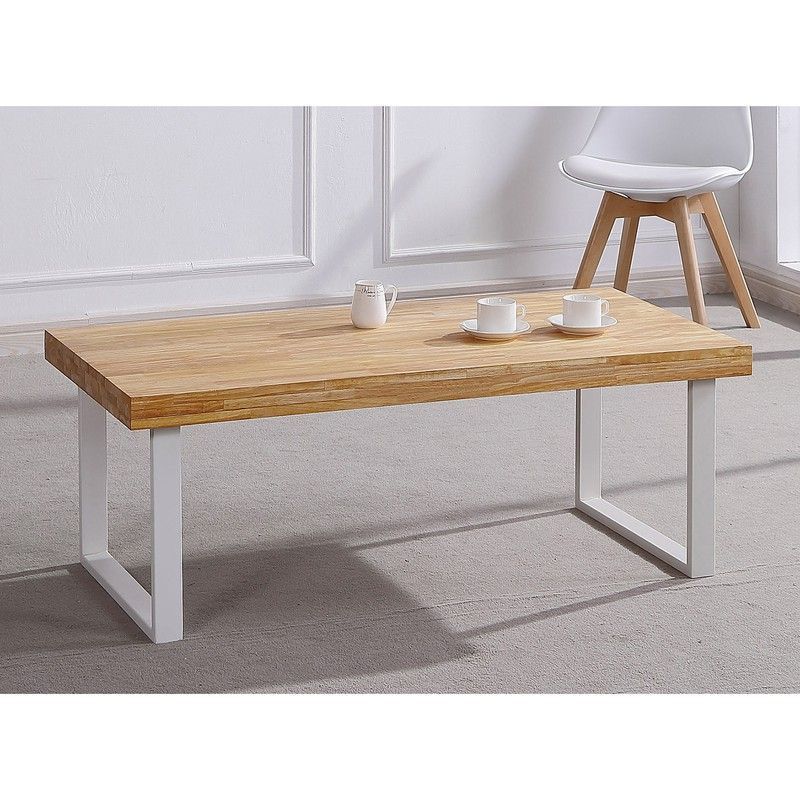 Mesa de centro de madera de roble y metal en natural y blanco, 120 x 60 x 43,5 cm | Natural