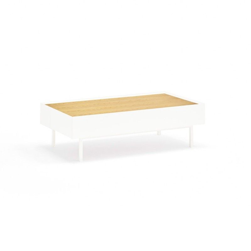 Mesa de centro de madera en blanco y color roble, 110 x 60 x 34 cm | Arista