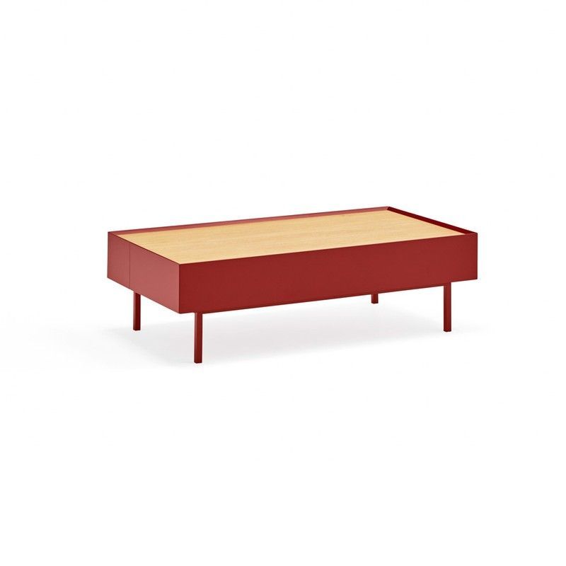 Mesa de centro de madera en burdeos y color roble, 110 x 60 x 34 cm | Arista