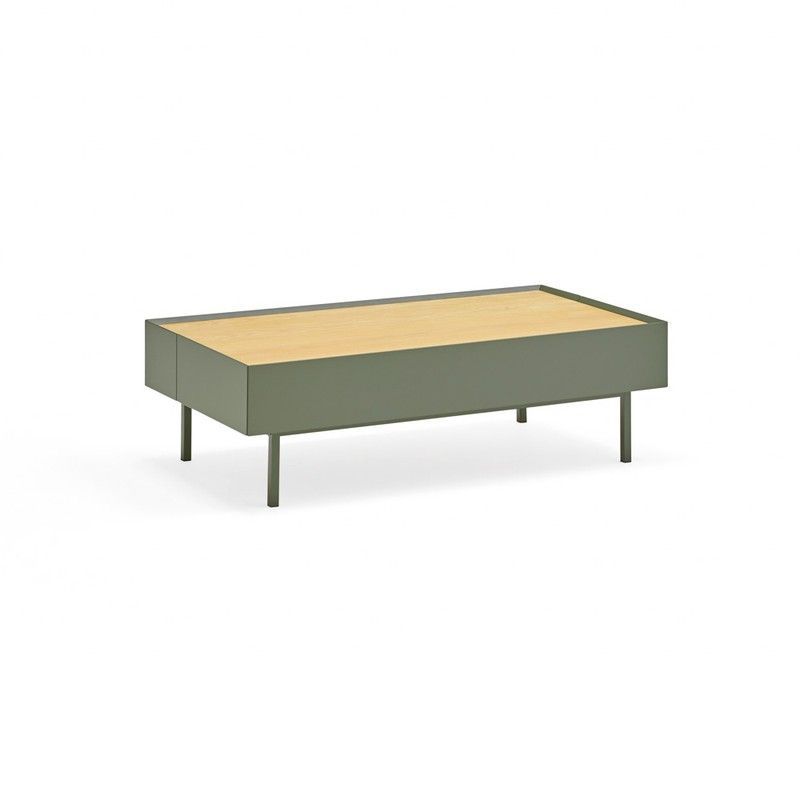 Mesa de centro de madera en verde claro y color roble, 110 x 60 x 34 cm | Arista