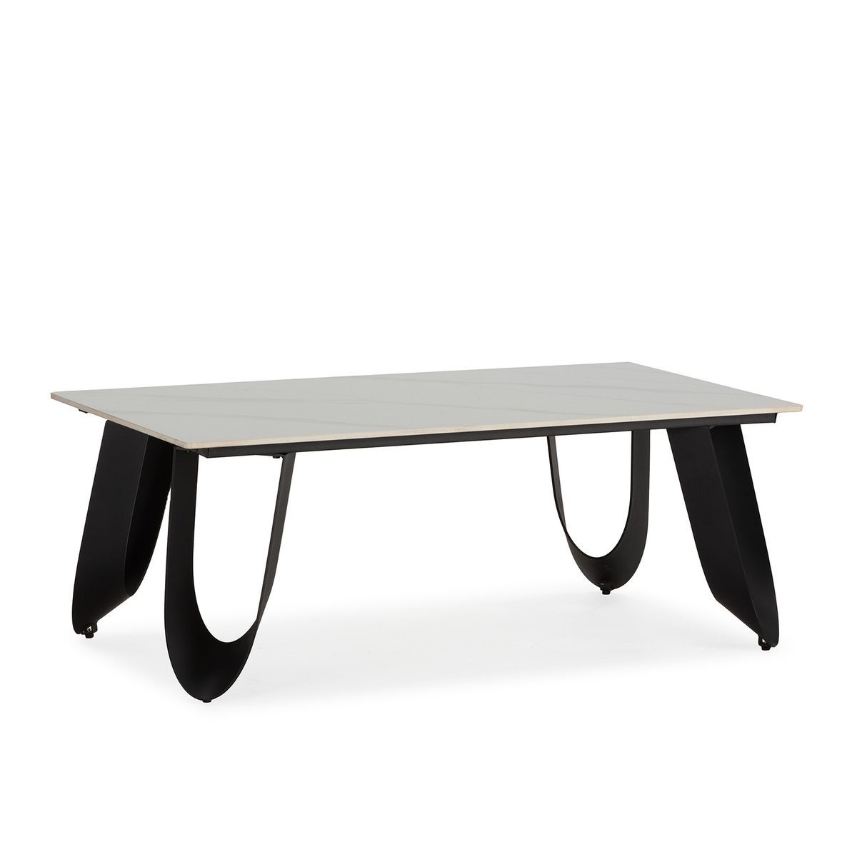 Mesa de centro de piedra y metal en blanco, 120 x 65 x 44,5 cm | Aila