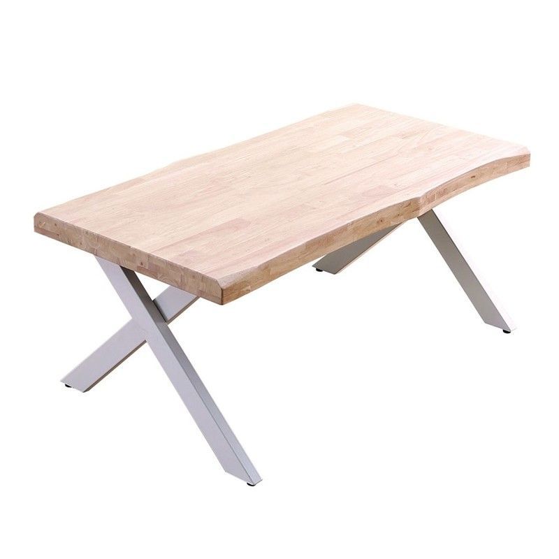 Mesa de centro elevable de roble y metal en natural claro y blanco, 120 x 66 x 47/60 cm | Xena