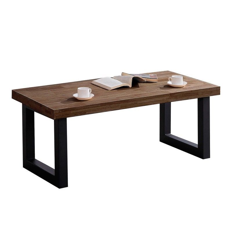 Mesa de centro elevable de roble y metal en natural oscuro y negro, 120 x 60 x 47,5/62,5 cm | Loft