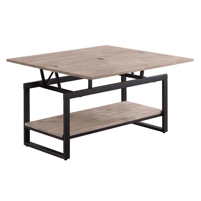 Mesa de centro elevable de roble y metal en natural y negro, 100 x 45/90 x 47/62 cm | Steve
