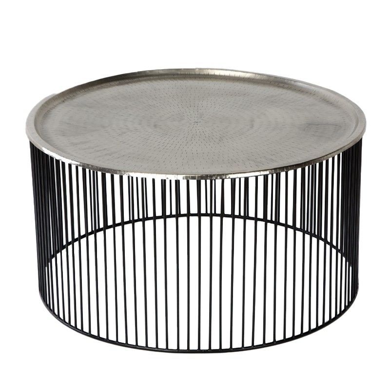 Mesa de centro hierro negro y plata 80x80x42 cm