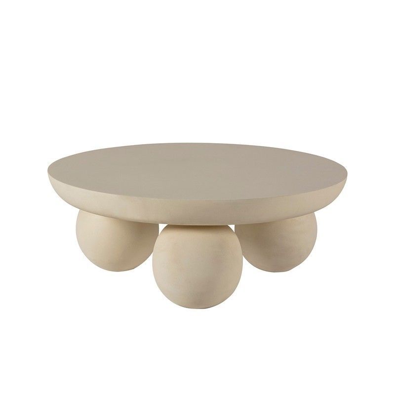 Mesa de centro redonda, 90 x 90 x 35 cm, de madera de mango en blanco | Colección Ailen