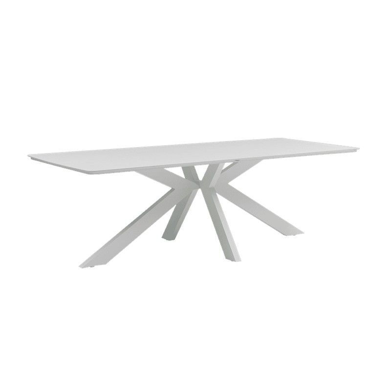 Mesa de comedor de aluminio y cristal cerámico en blanco y beige, 240 x 100 x 75 cm | Bais