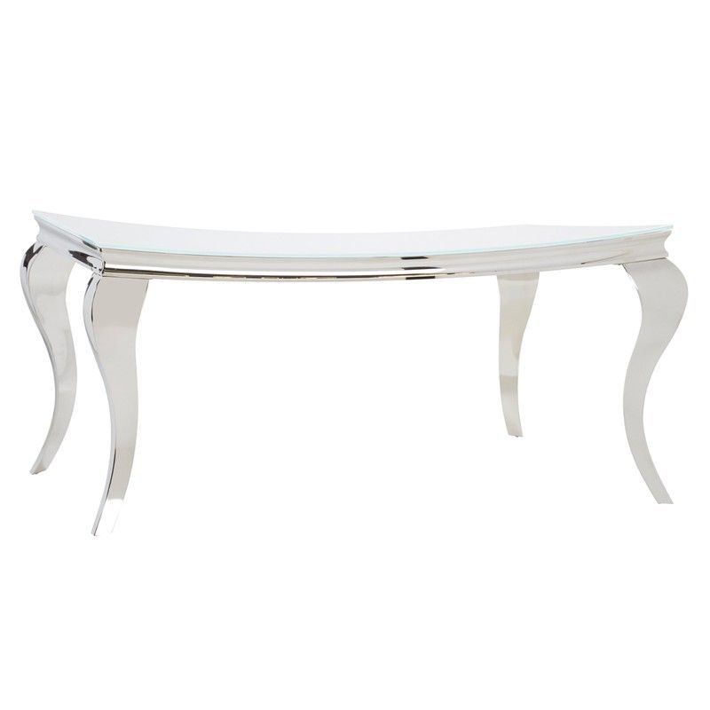 Mesa de Comedor de Cristal y Acero Inoxidable Barroque Plateado, 168x98x76cm