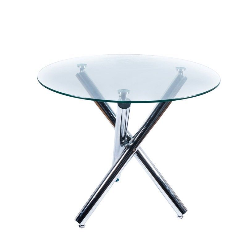 Mesa de comedor de cristal y metal cromado ø90 x 75 cm