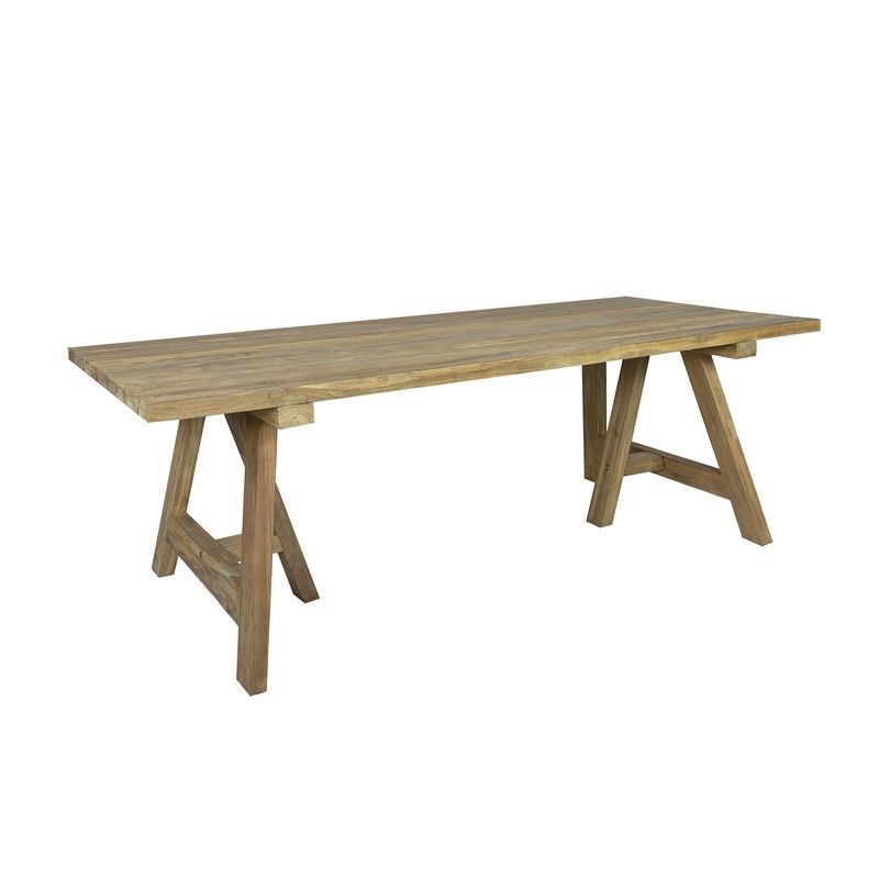Mesa de comedor de exterior de madera de teca reciclada en natural, 220 x 100 x 78 cm | Swann