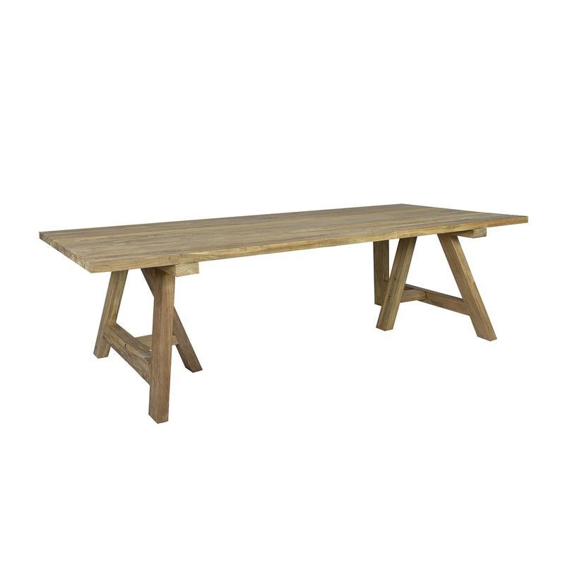 Mesa de comedor de exterior de madera de teca reciclada en natural, 280 x 100 x 78 cm | Swann