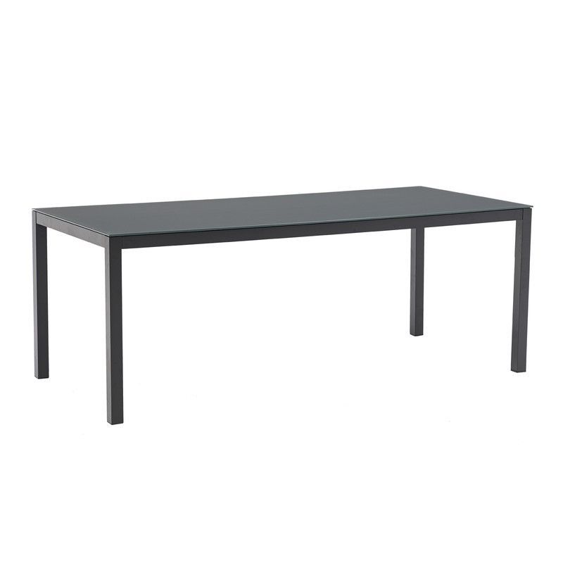 Mesa de comedor de exterior rectangular de aluminio y cristal en antracita, 200 x 90 x 74 cm | Adin