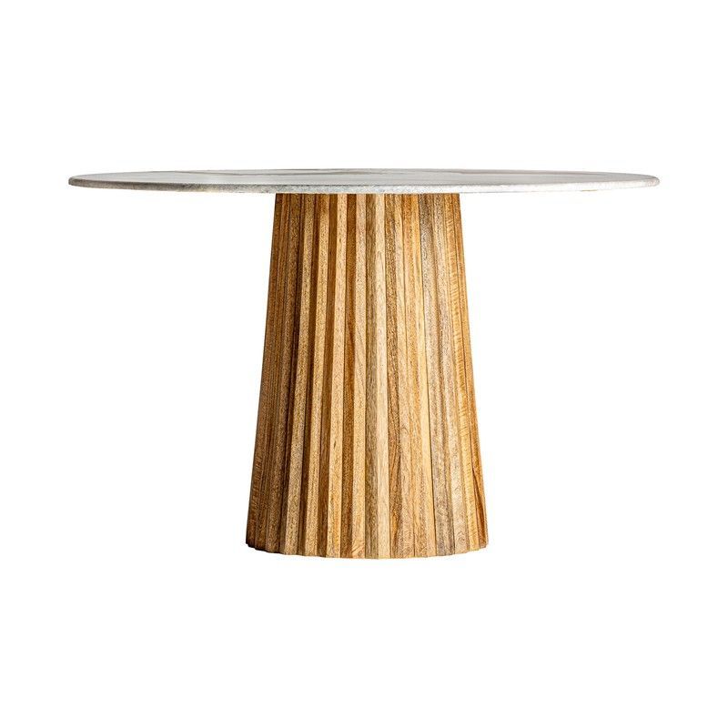 Mesa de comedor de madera de mango y mármol en natural y blanco, Ø120x79cm | Plissé