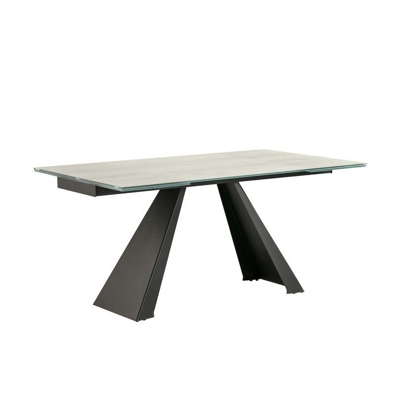 Mesa de Comedor de Metal y Cristal Alai Blanco, 160x90x76cm