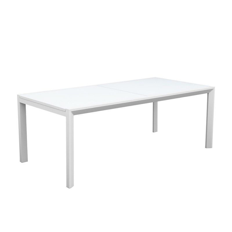 Mesa de comedor extensible de exterior de aluminio y cristal en blanco, 200-300 x 100 x 75 cm | Orick