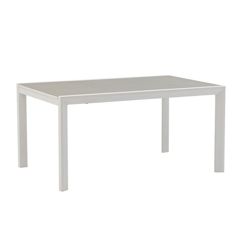 Mesa de comedor extensible de exterior de aluminio y cristal en blanco y gris, 150-225 x 100 x 75 cm | Orick