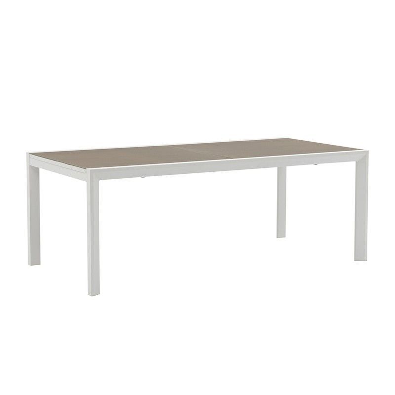 Mesa de comedor extensible de exterior de aluminio y cristal en blanco y topo, 200-300 x 100 x 75 cm | Orick