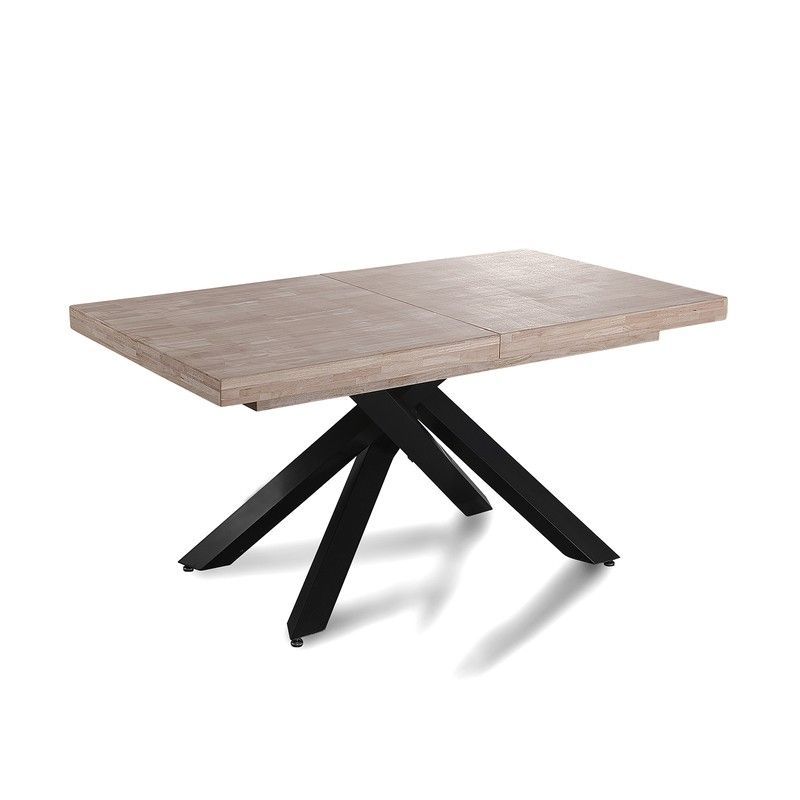 Mesa de comedor extensible de madera y metal en roble honey y negro, 160-200-240 x 90 x 76 cm | Xena