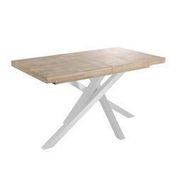 Mesa de comedor extensible de madera y metal en roble nordish y blanco, 140-180-220 x 90 x 76 cm | Xena