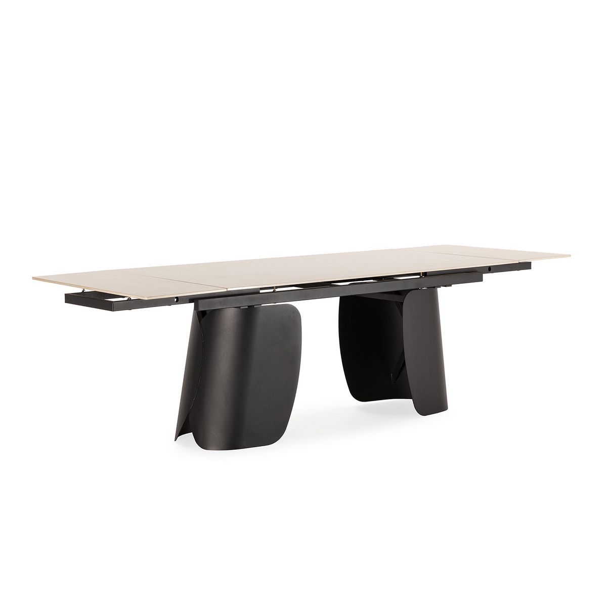 Mesa de comedor extensible de piedra y metal en blanco, 180-260 x 90 x 76 cm | Crisia