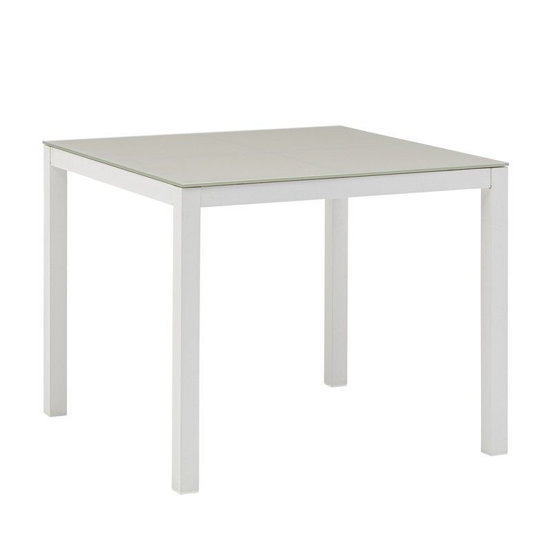 Mesa de comedor exterior cuadrada de aluminio y cristal en blanco y gris, 90,2 x 90,2 x 74 cm | Adin