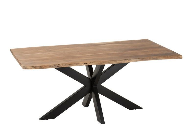 Mesa de Comedor M GERARD de Acacia y Metal Natural, 180x90x76 cm