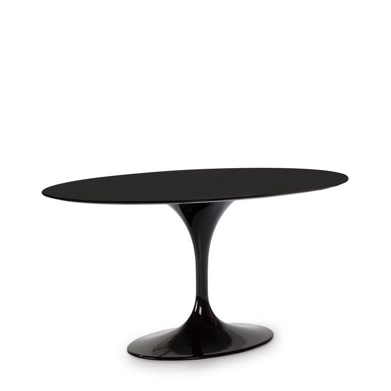 Mesa de comedor ovalada de madera negra, 150 x 120 x 75 cm